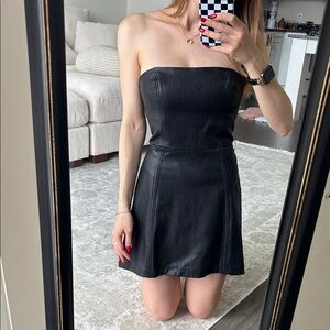 Amanda uprichard black leather strapless mini dress Elegant
